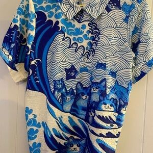 Japanese print “The Great Wave-Cats” blouse for women in size medium